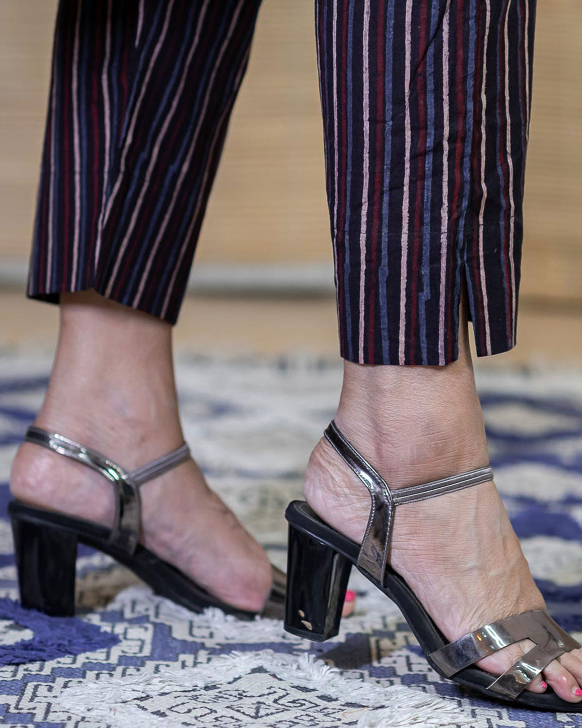 Striped Black multi striped Ajrakh Trouser