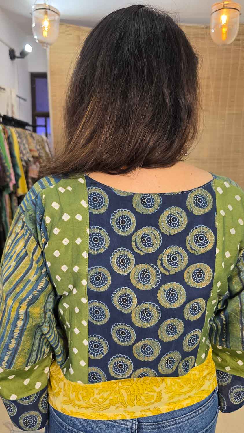 Ajrakh Bandhej Ready to stich Blouse/Cropped Top