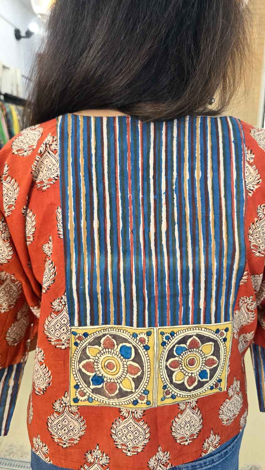 Handcrafted with Pen kalamkari Ready to stich Blouse/Cropped Top