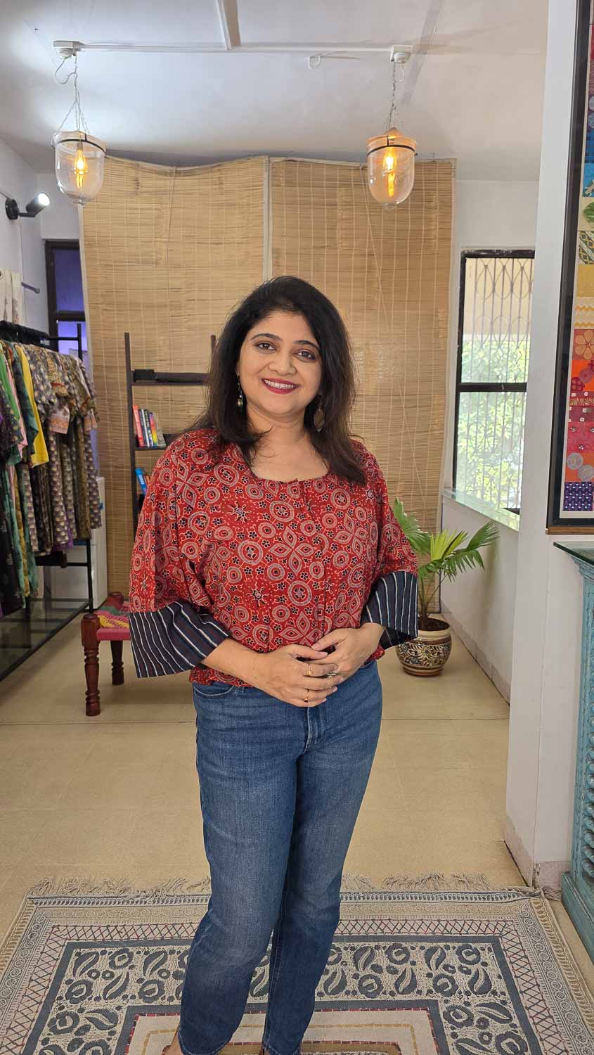 Ajrakh Collage Ready to stich Blouse/Cropped Top