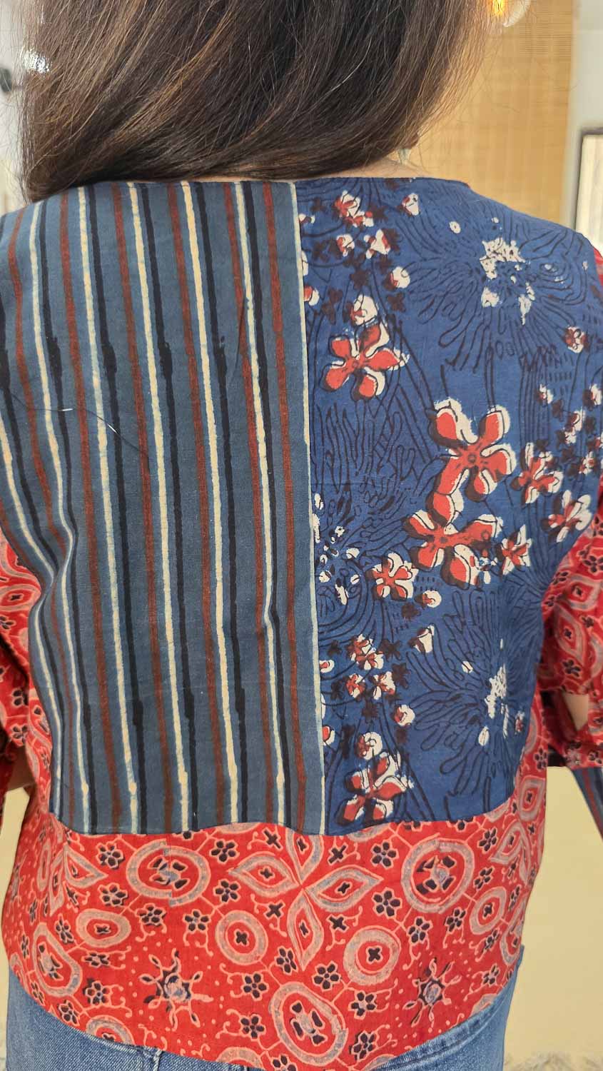 Ajrakh Collage Ready to stich Blouse/Cropped Top