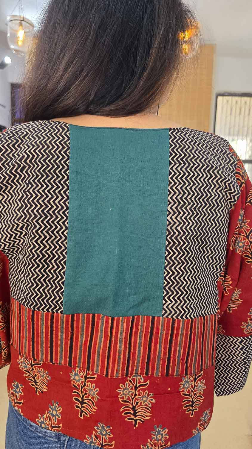 Red ramagreen Ajrakh Ready to stich Blouse/Cropped Top