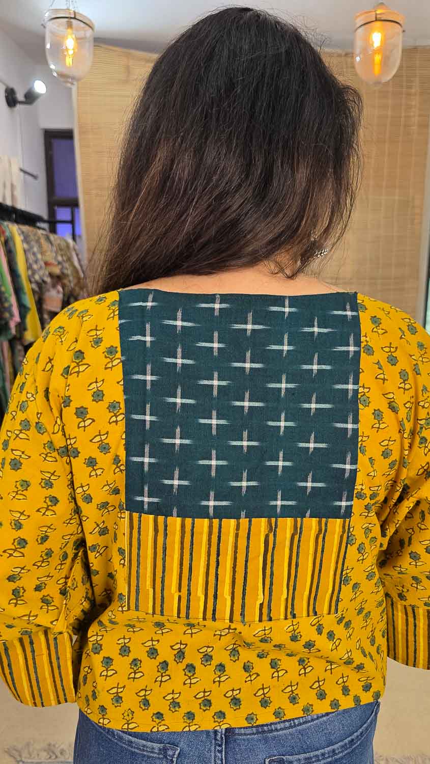 Ajrakh Ikkat Ready to stich Blouse/Cropped Top