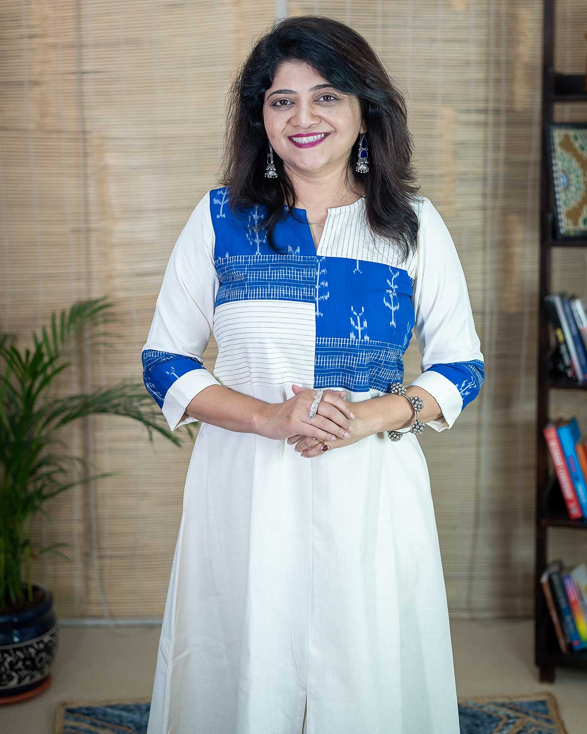 Cream Blue exclusive Ikkat Dress cum Kurta