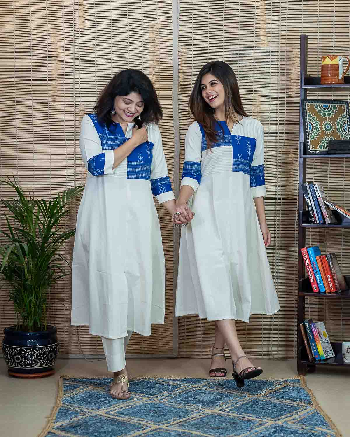 Cream Blue exclusive Ikkat Dress cum Kurta