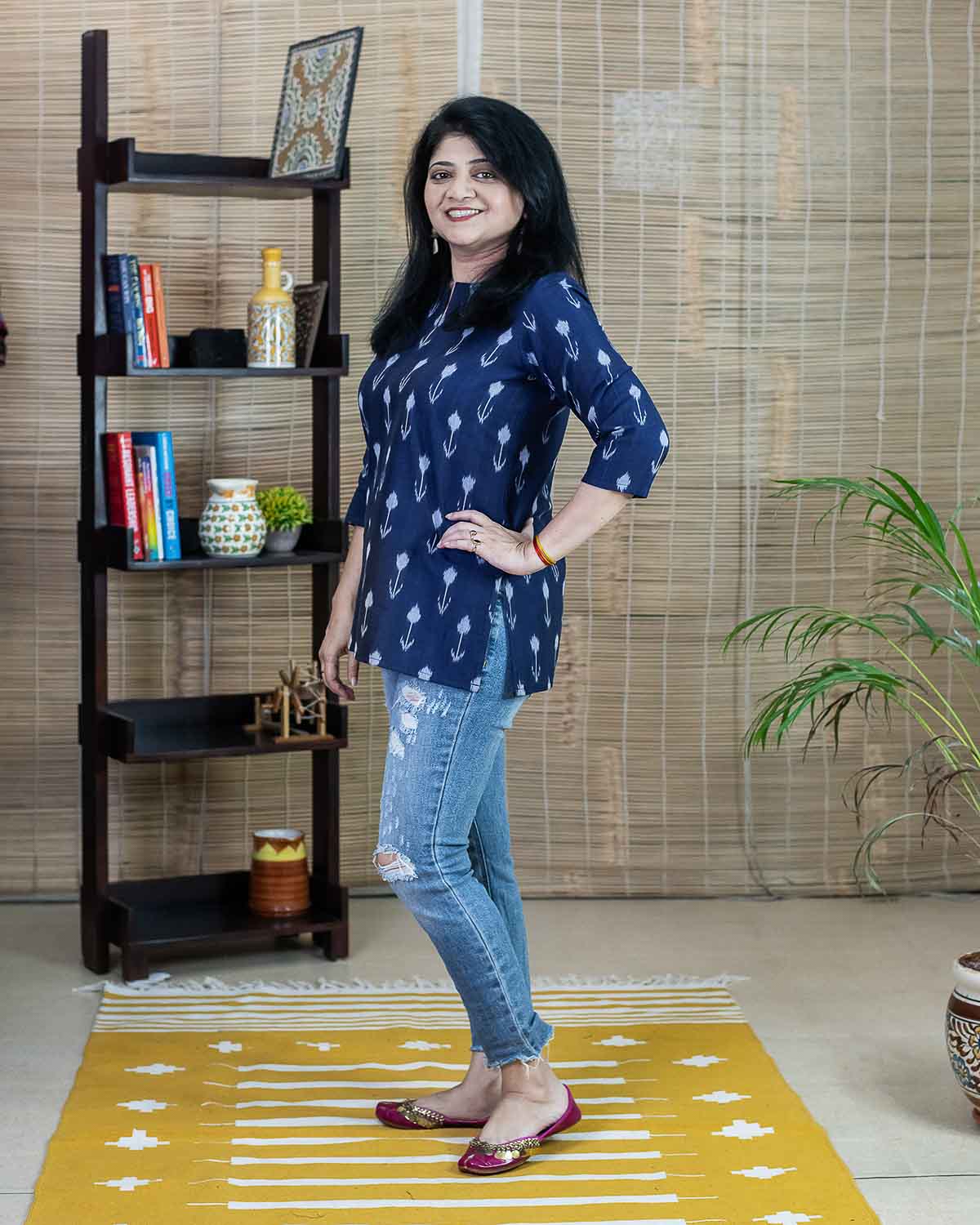 Blue exclusive ikkat women's short kurta