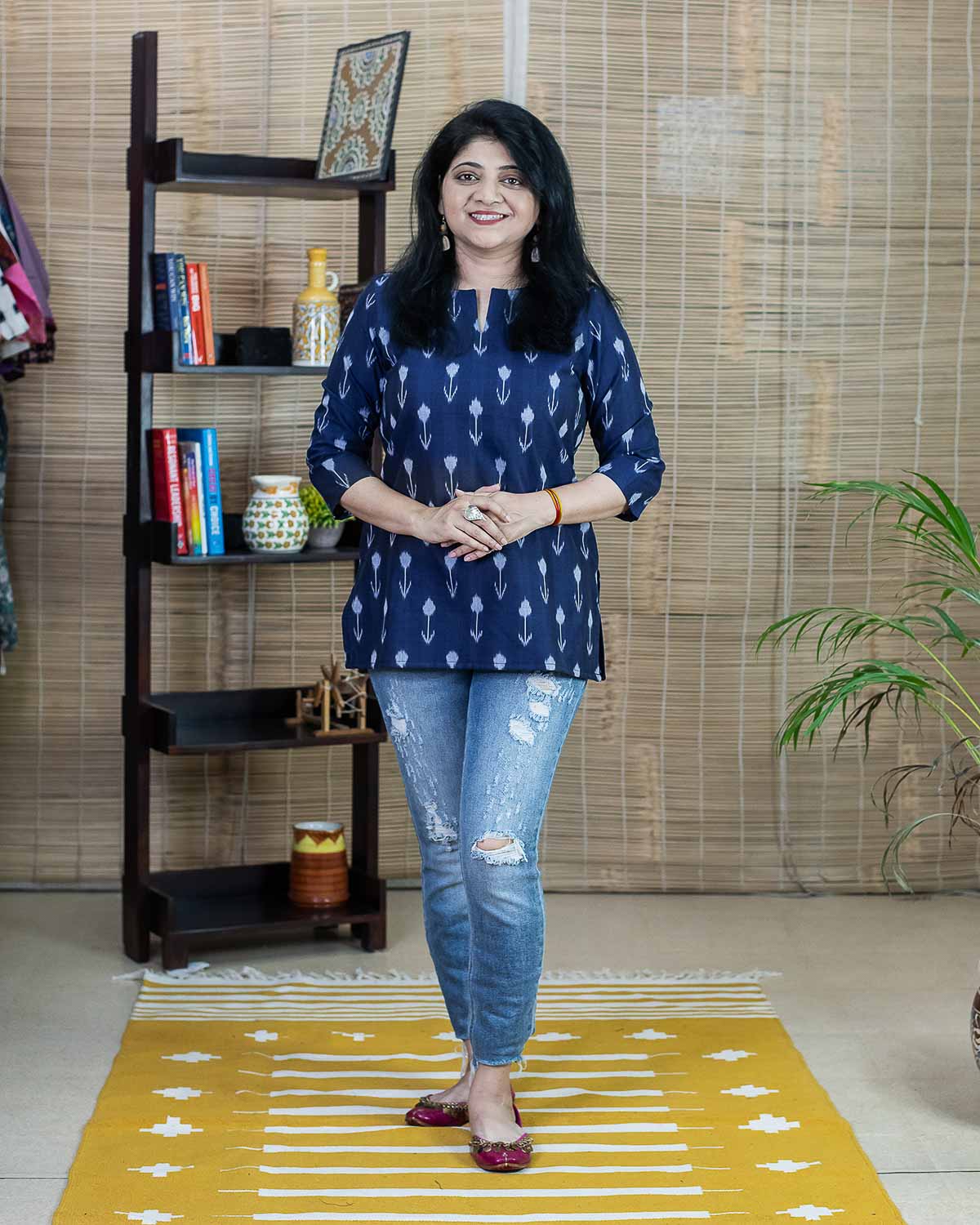 Blue exclusive ikkat women's short kurta