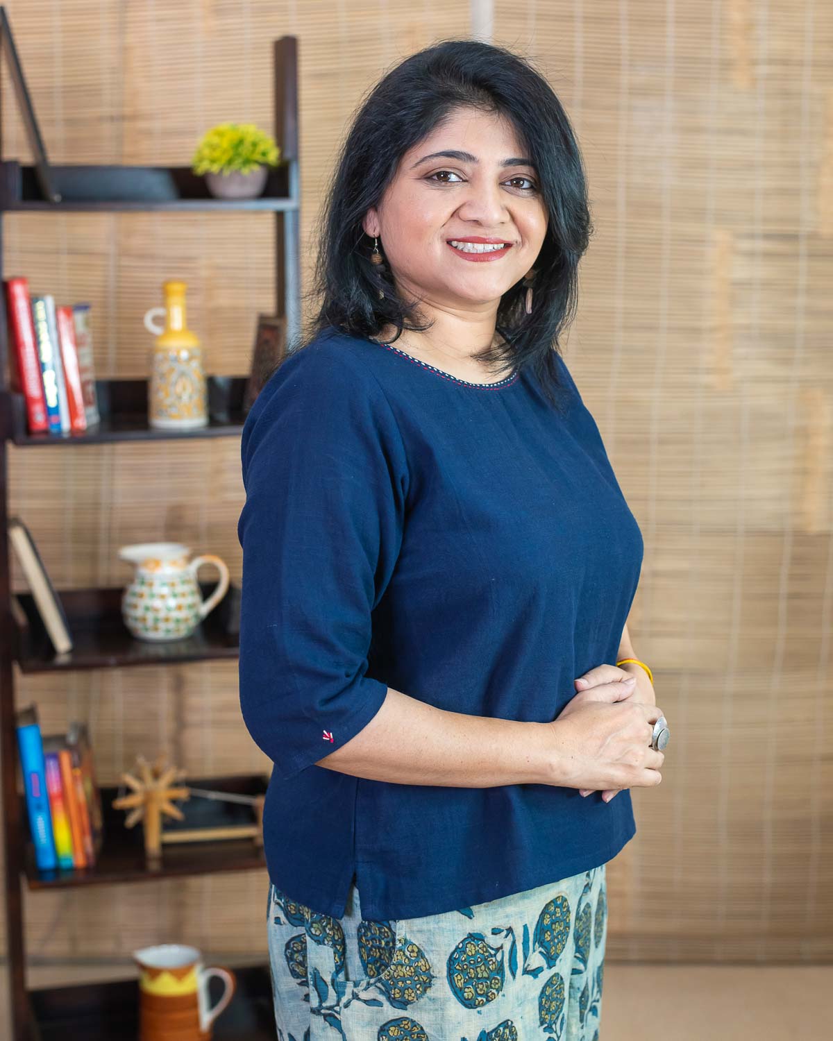 Handcrafted Pure Cotton Slub Short Top in Navy Blue — Rush Me Fashions