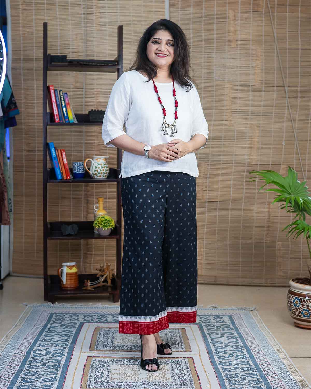 Black and Red border Exclusive Ikkat Palazzo/ Pants