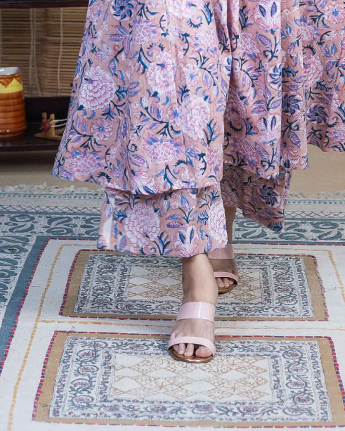 Floral hand block printed cotton slub Pallazzo
