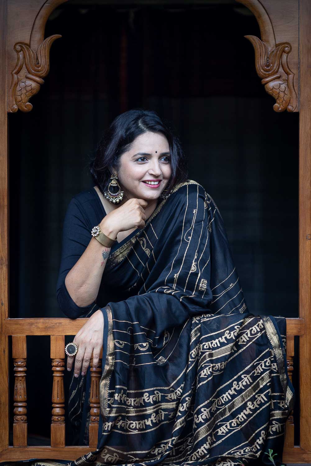 Bandish Chanderi black Saree