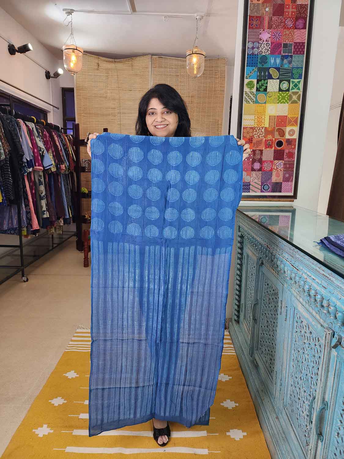 Blue Shibori Chanderi silk Scarf