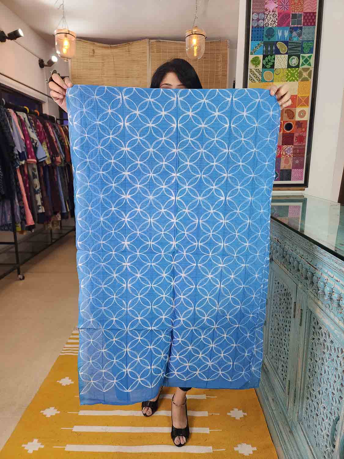 Blue Shibori Chanderi Scarf