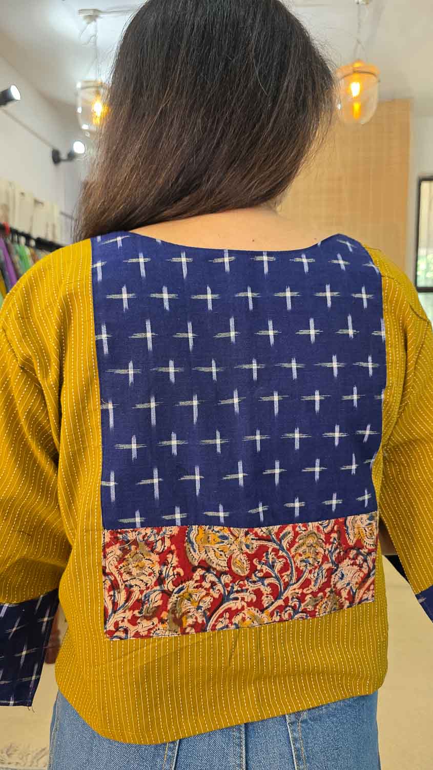 Mustard yello self lined with Ikkat & Kalamkari