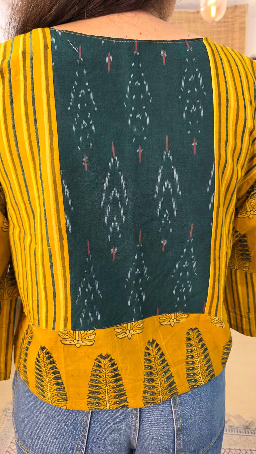 Ajrakh yellow with green ikkat