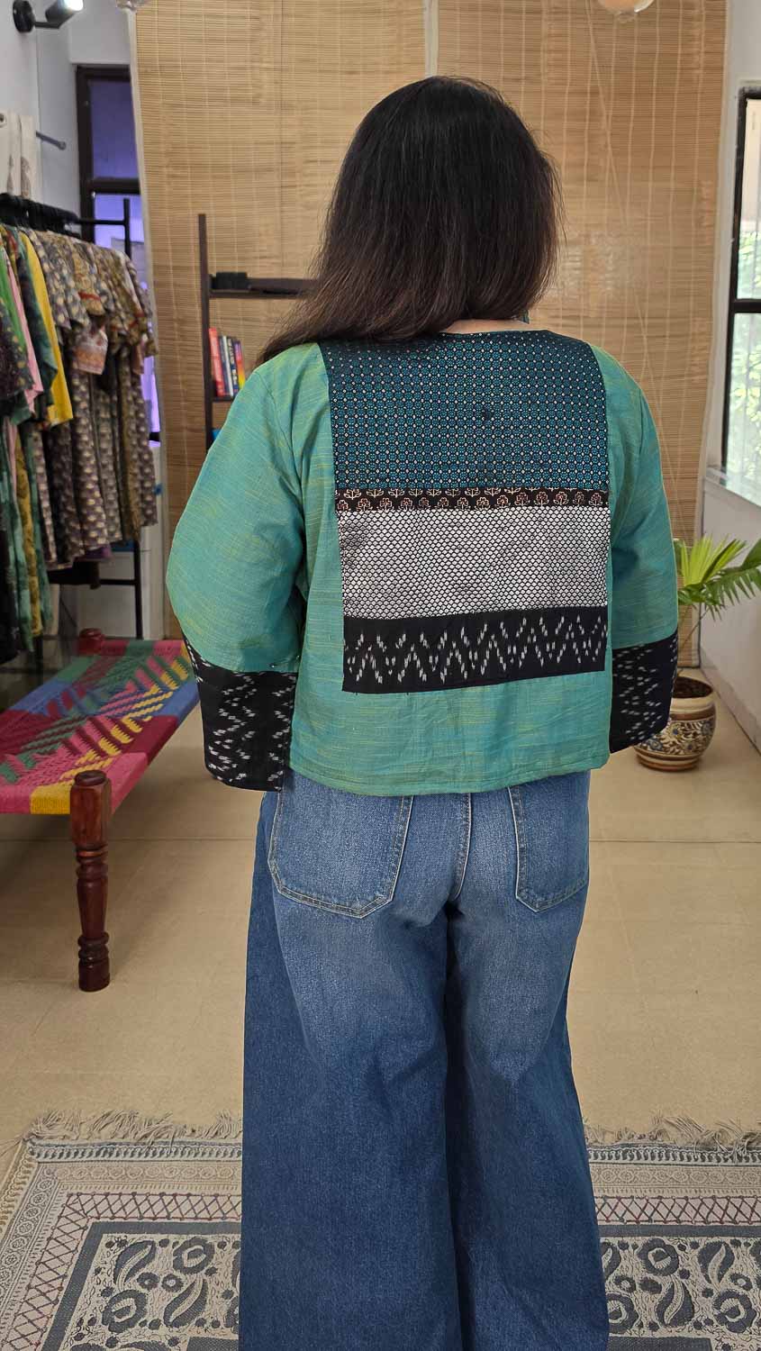 Sea green, Ikkat & Khan pattern