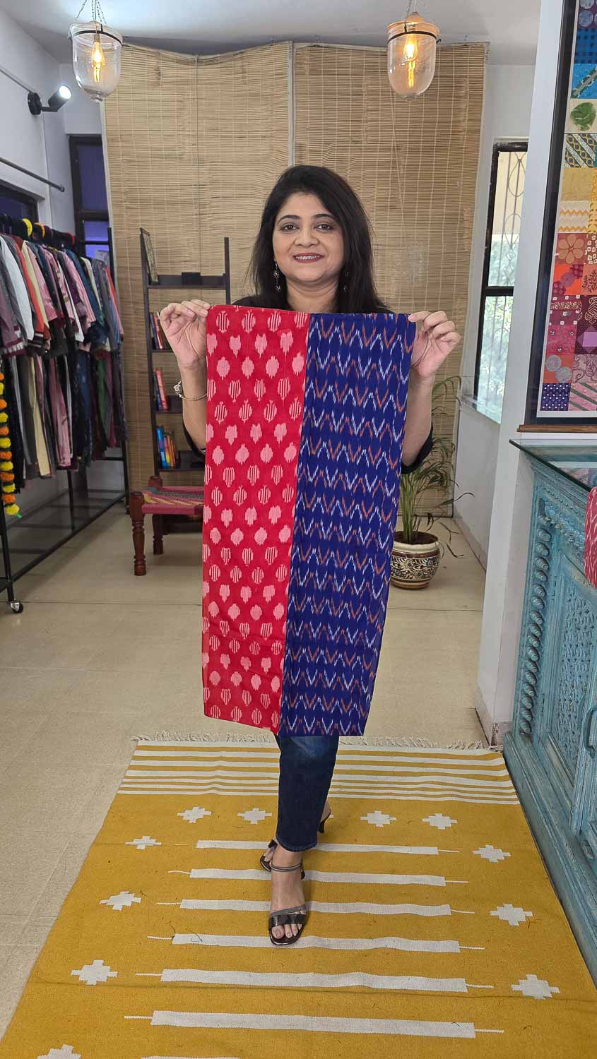 Handwoven Silk Ikkat Silk Ikkat Scarf — Red Blue