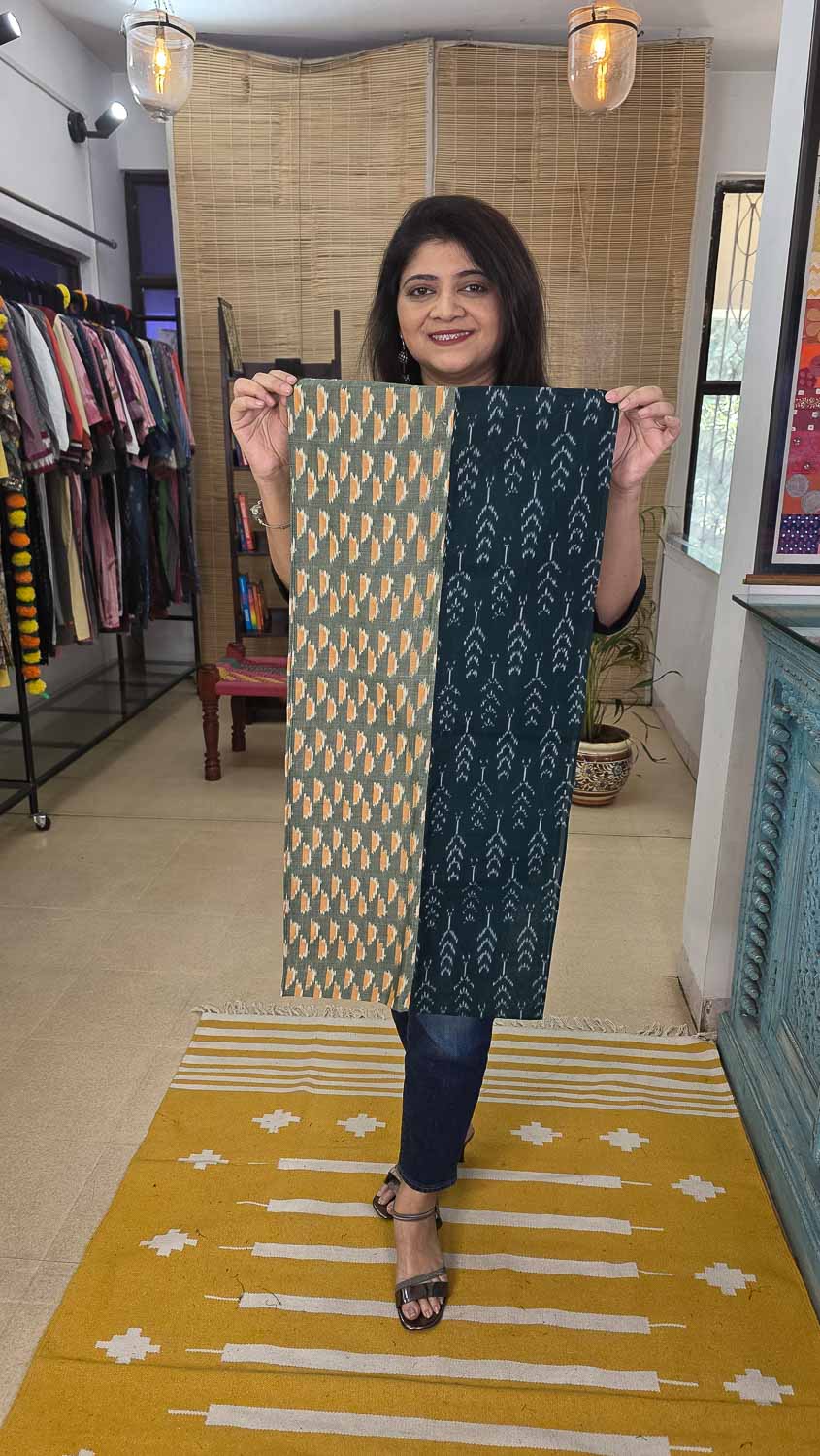 Handwoven Ikkat Silk Ready to wear Scarf — Green