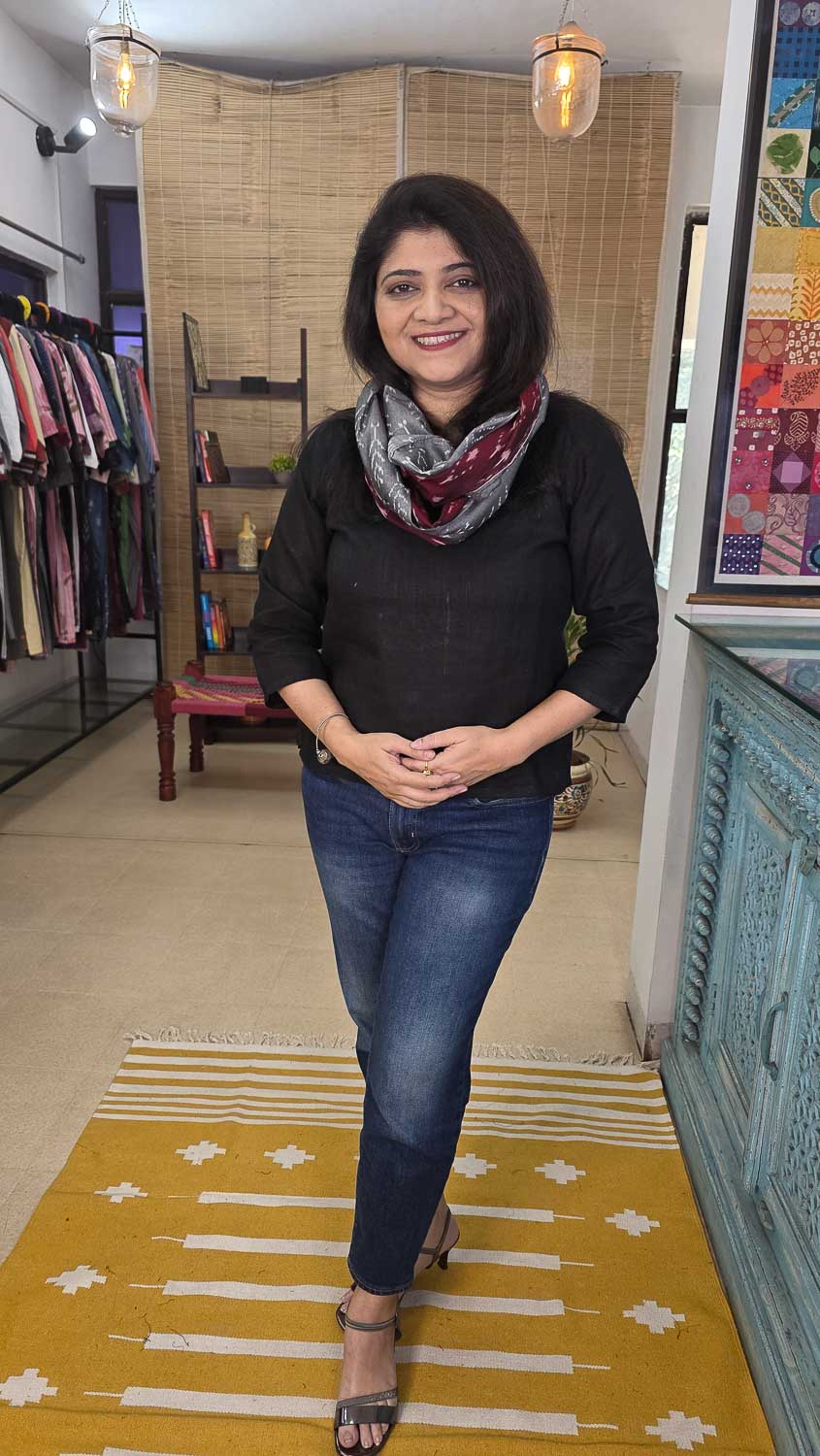 Handwoven Silk Ikkat Silk Ikkat Scarf in Maroon Gray — Rush Me Fashions
