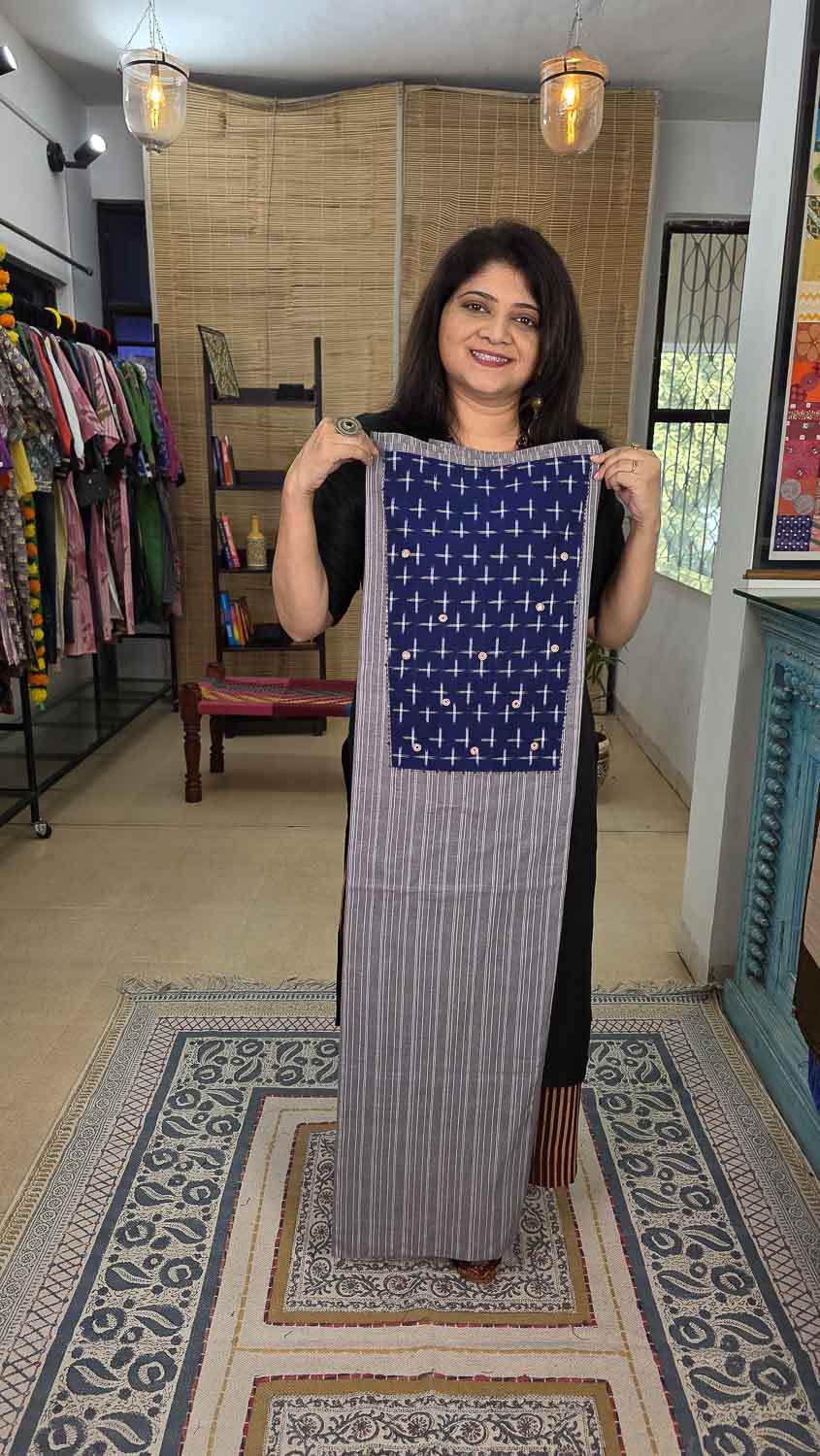 Gray lined with ikkat Patterned kurta fabric