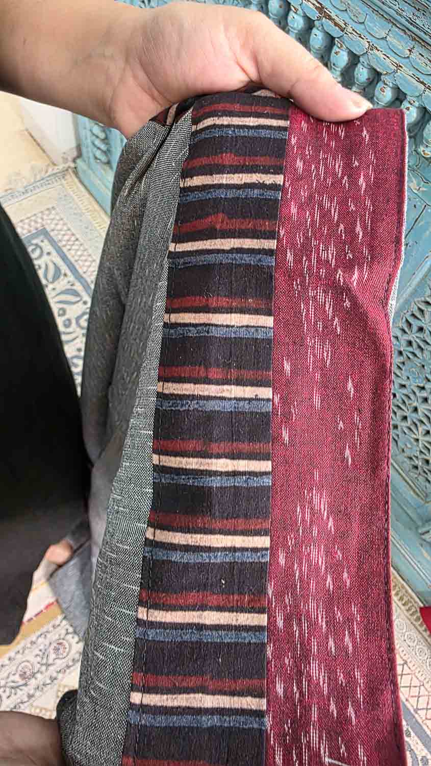 Gray with ikkat & banjara Patterned kurta fabric