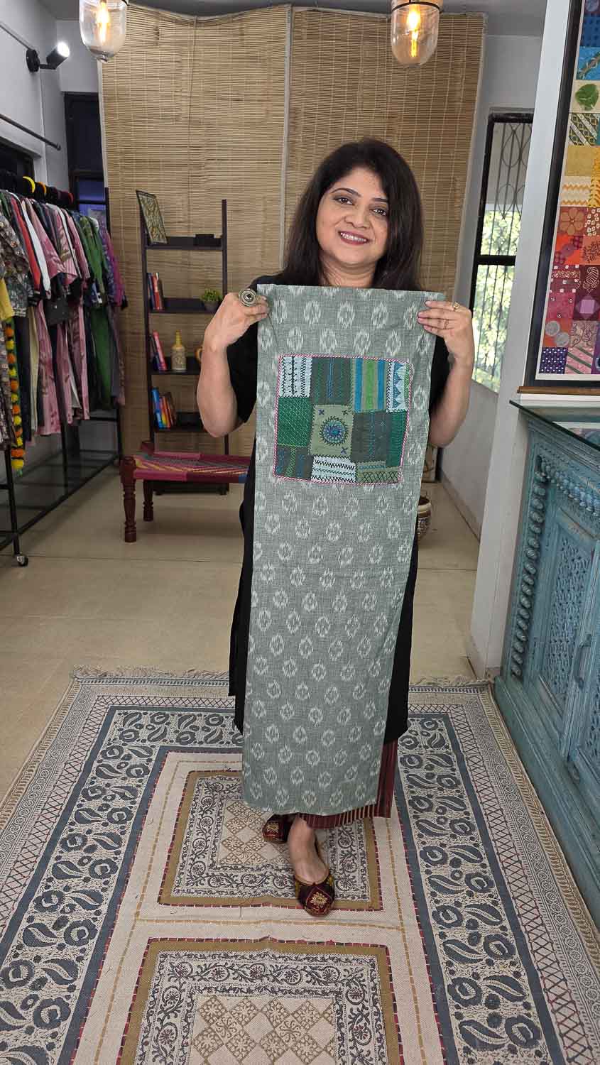 Light green ikkat with Lambani handwork in the front and back