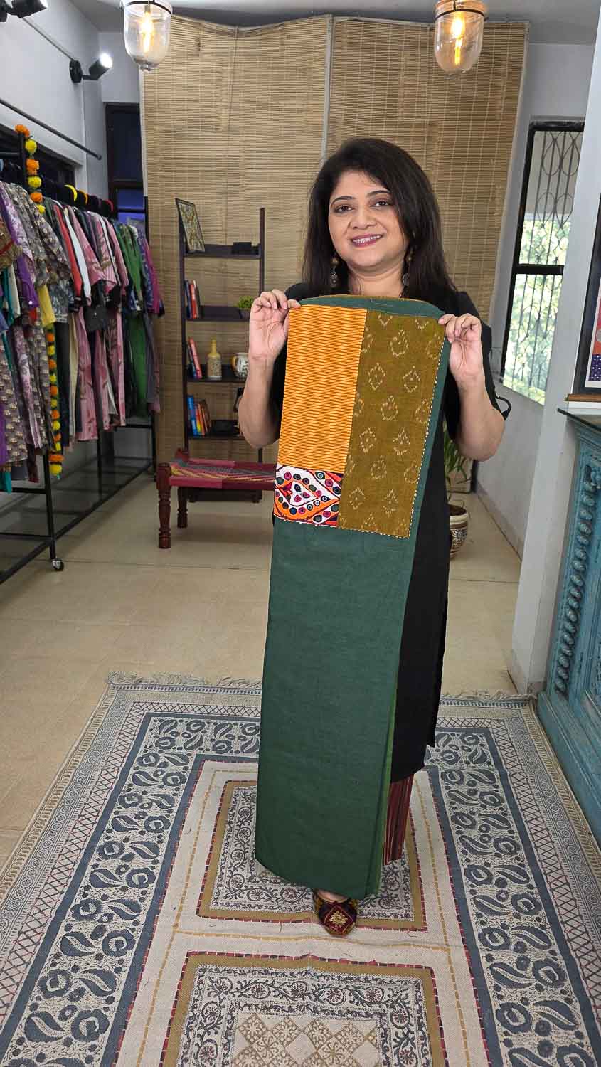 Green Ikkat & banjara patterned kurta fabric