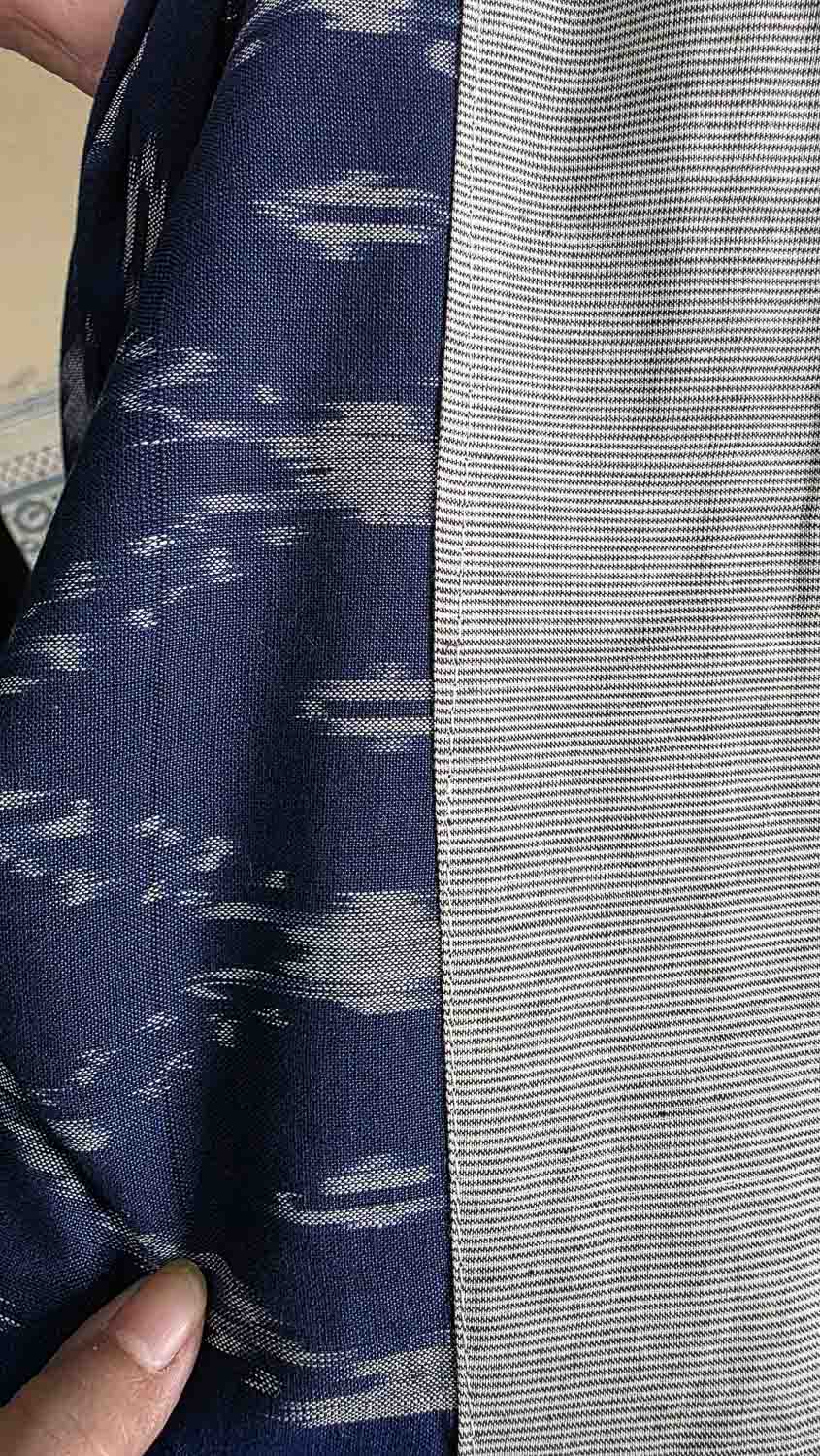 Navy blue double ikkat with ikkat patch with hand work