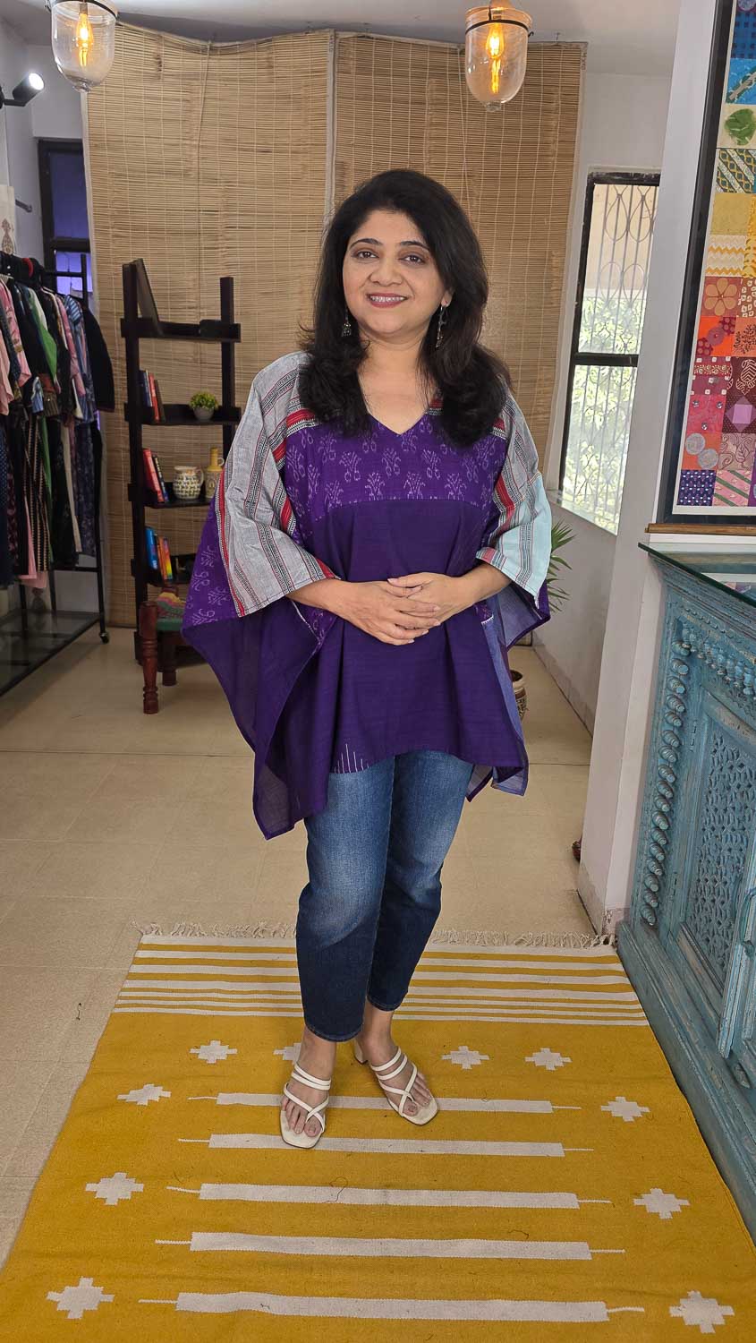 Designer short kaftan Purple gray