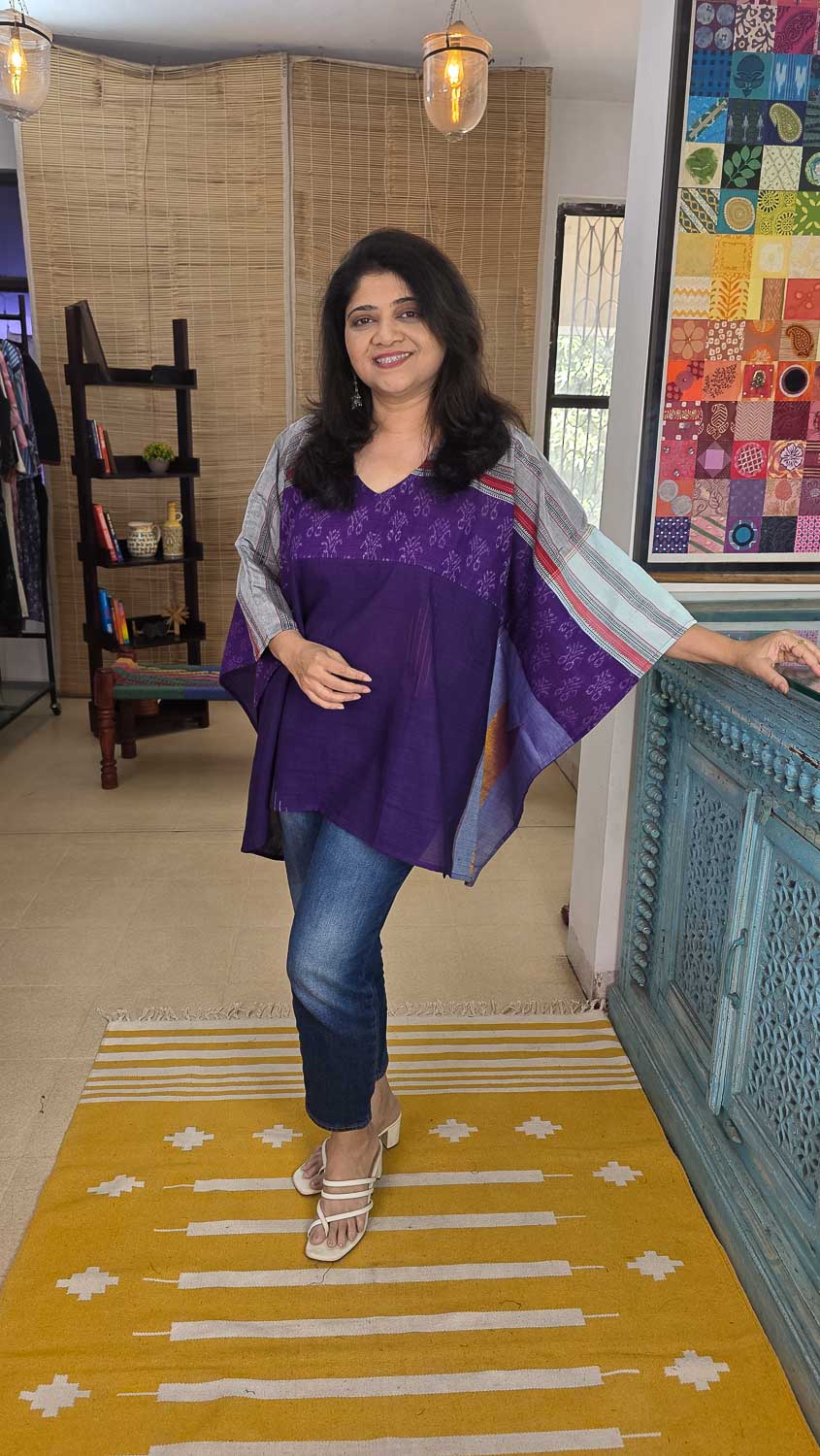 Designer short kaftan Purple gray