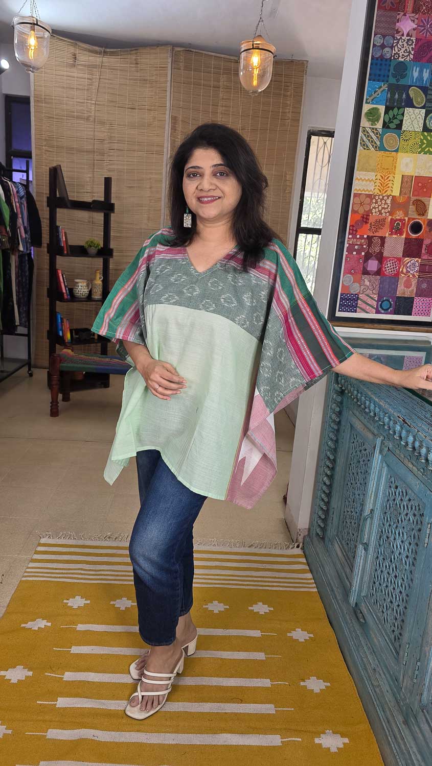 Designer short kaftan Light green with Bottle Green