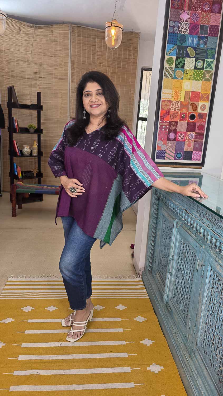 Designer short kaftan Purple pink green