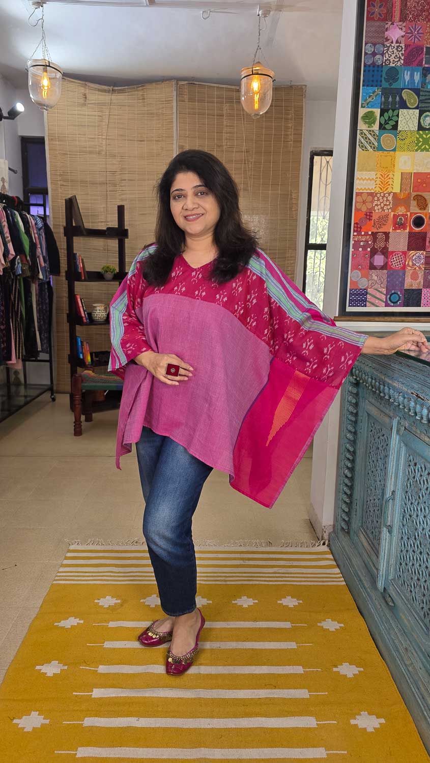 Designer short kaftan Pink with dark pink