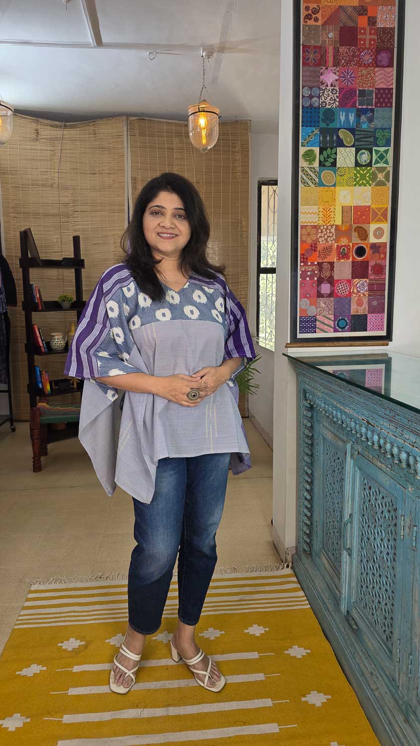 Designer short kaftan Gray/Blue purple