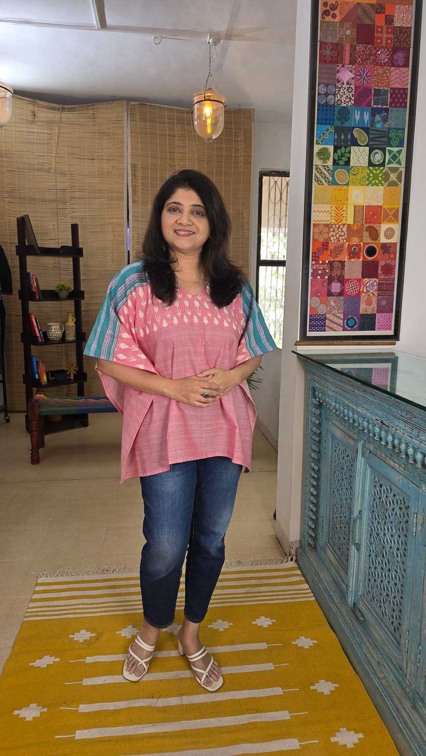 Designer short kaftan Pink with light green