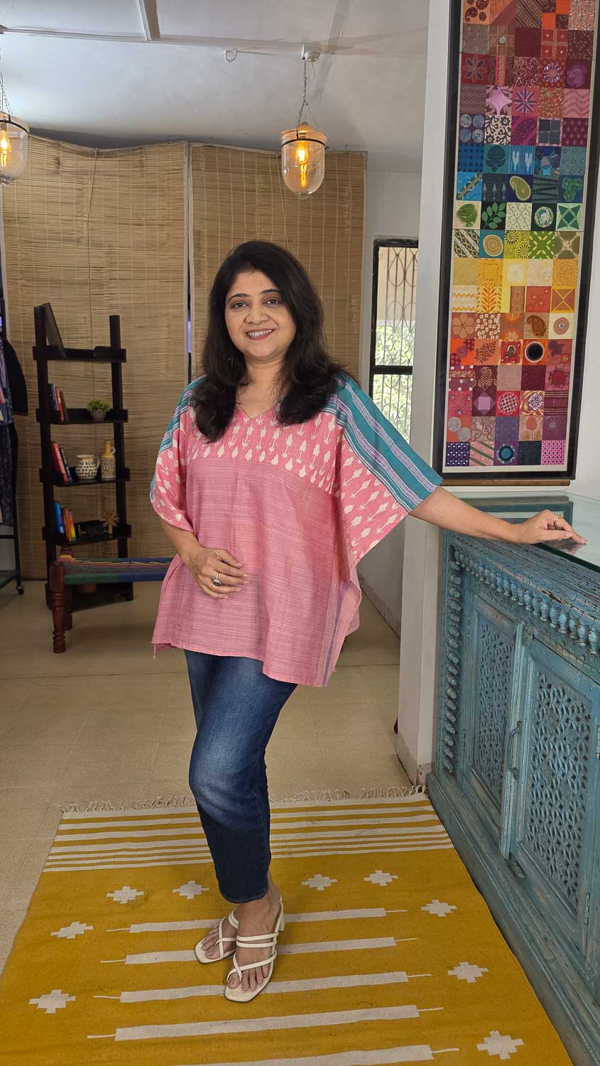 Designer short kaftan Pink with light green