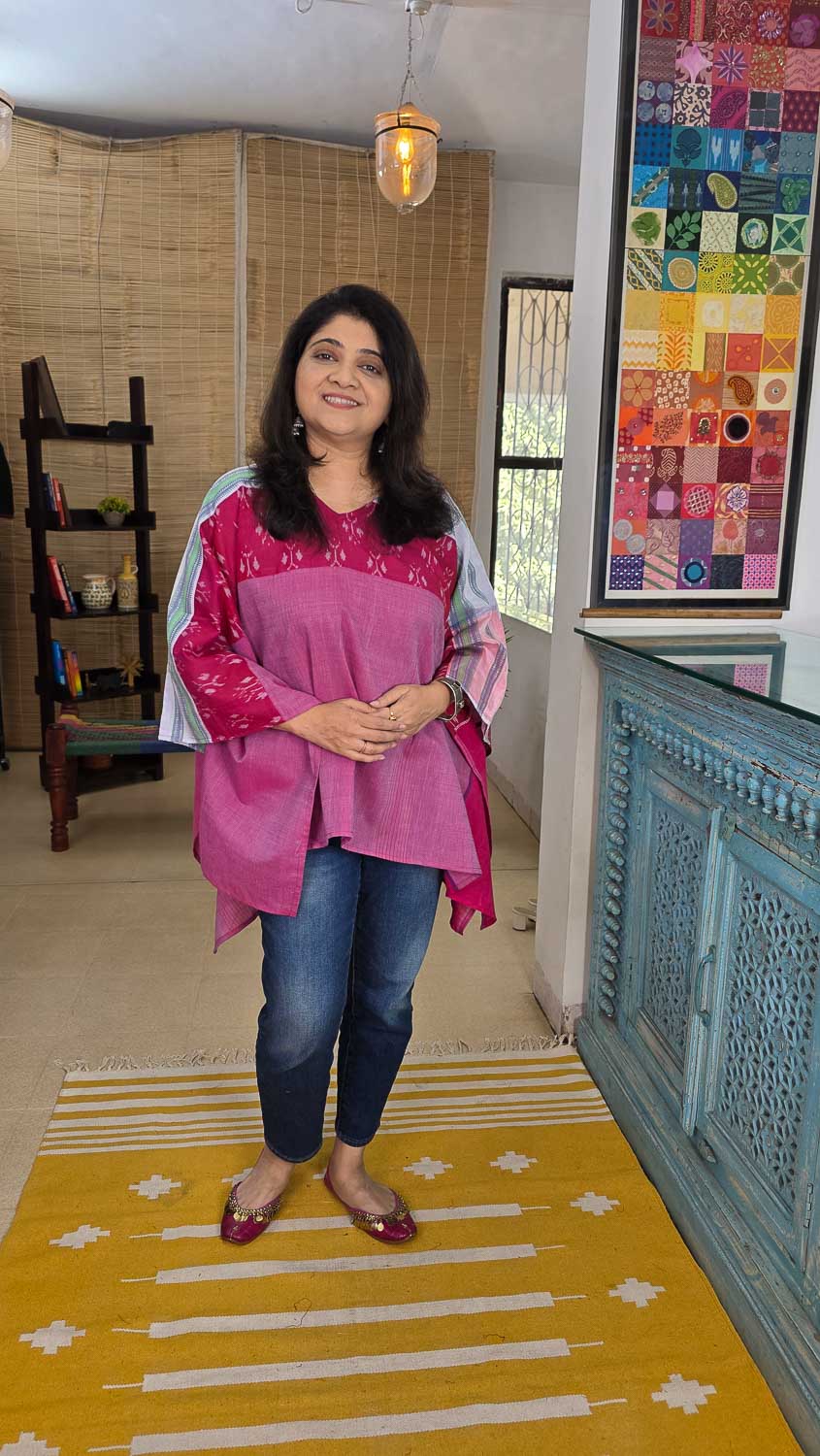 Designer short kaftan Pink with light gren