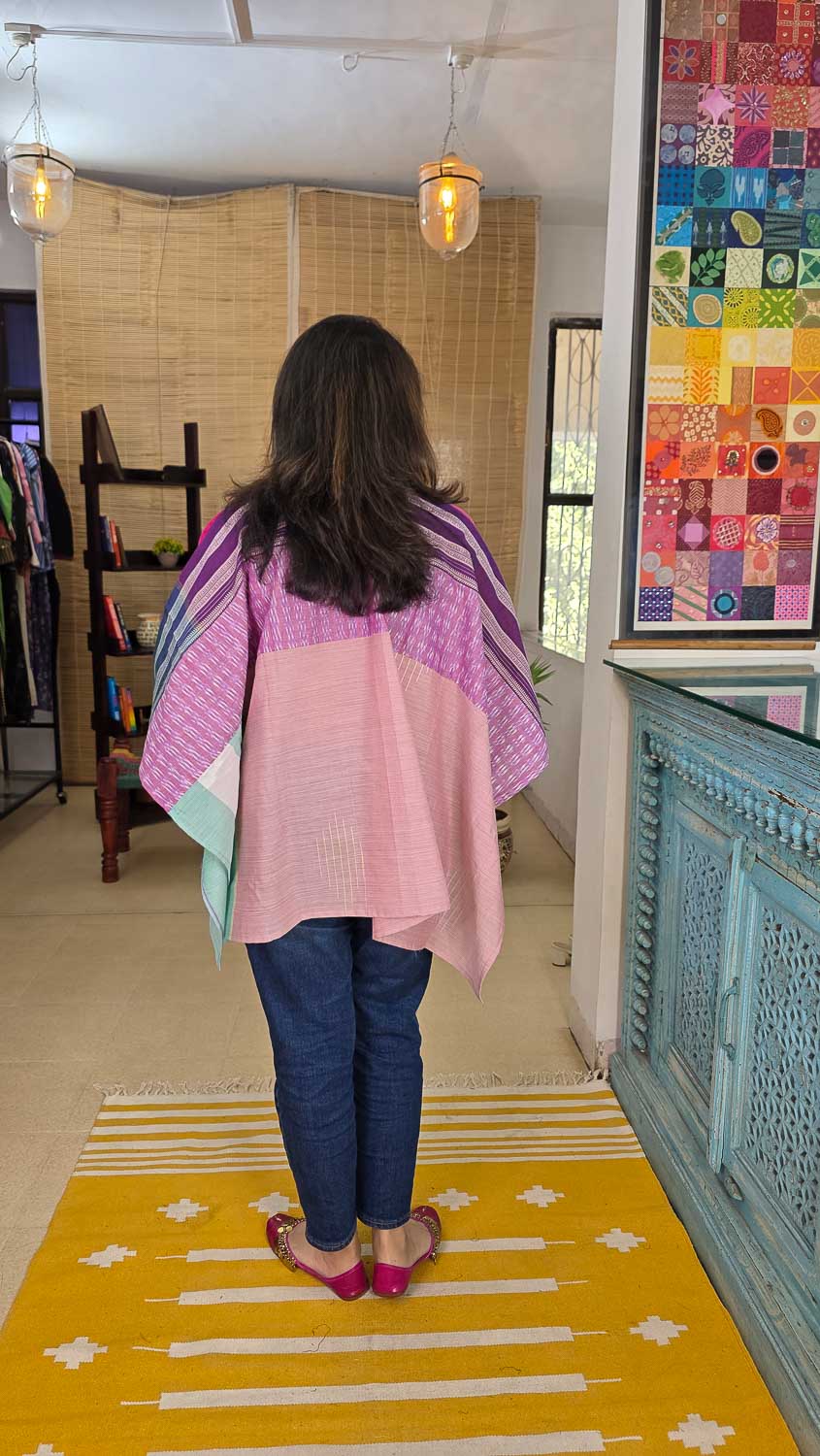 Designer short kaftan Light pink, magenta & green