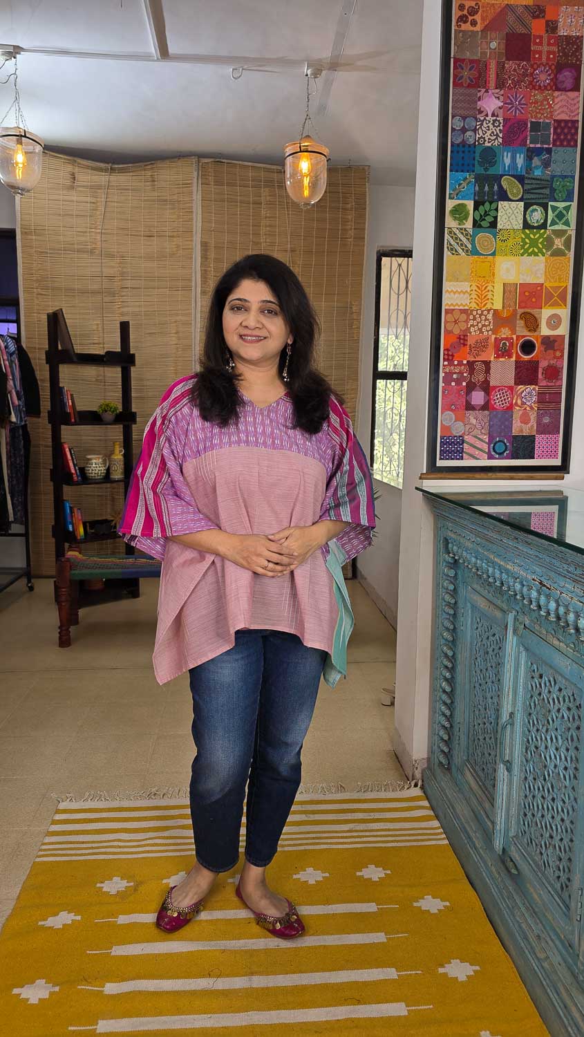 Designer short kaftan Light pink, magenta & green