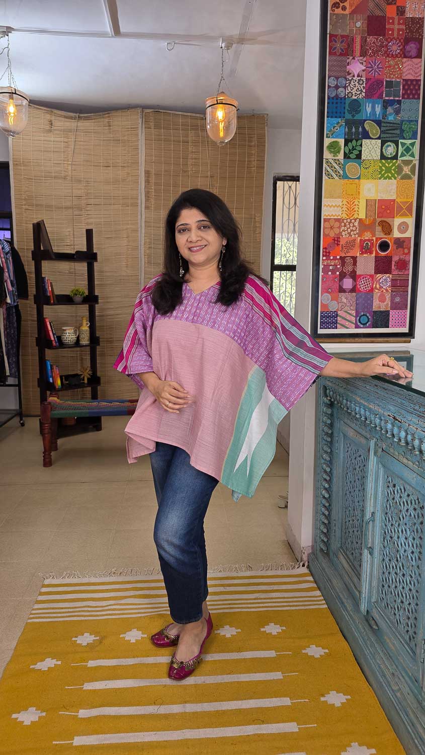 Designer short kaftan Light pink, magenta & green