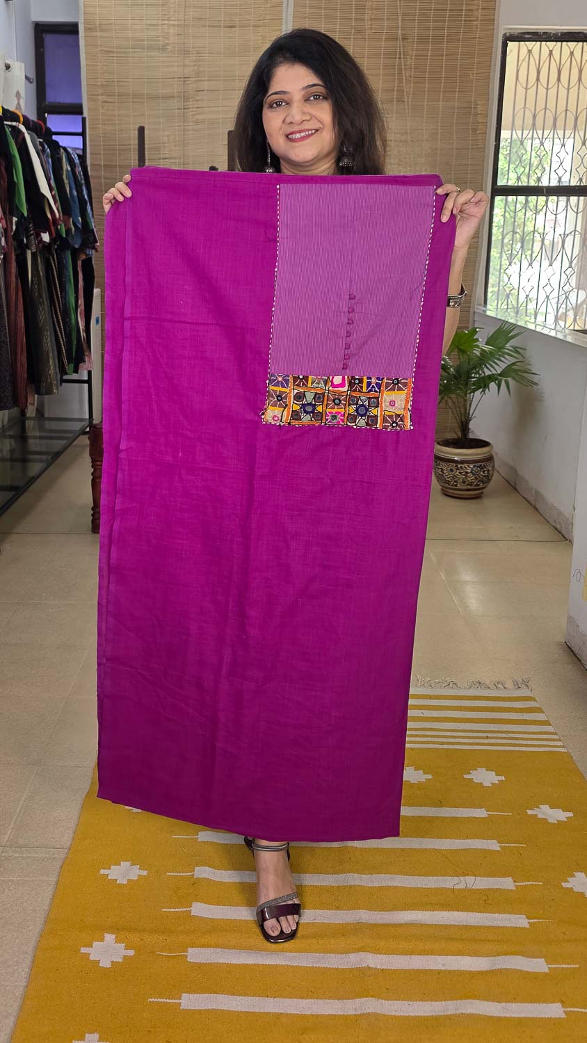 Magenta cotton with banjara handwork Patterned kurta fabric
