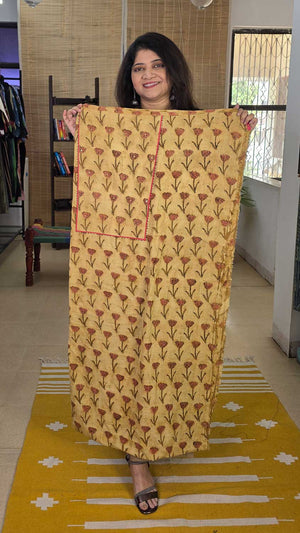 Vanaspati Handblock Printed Cotton Slub Kurta Fabric Unstitched in Yellow — Rush Me Fashions