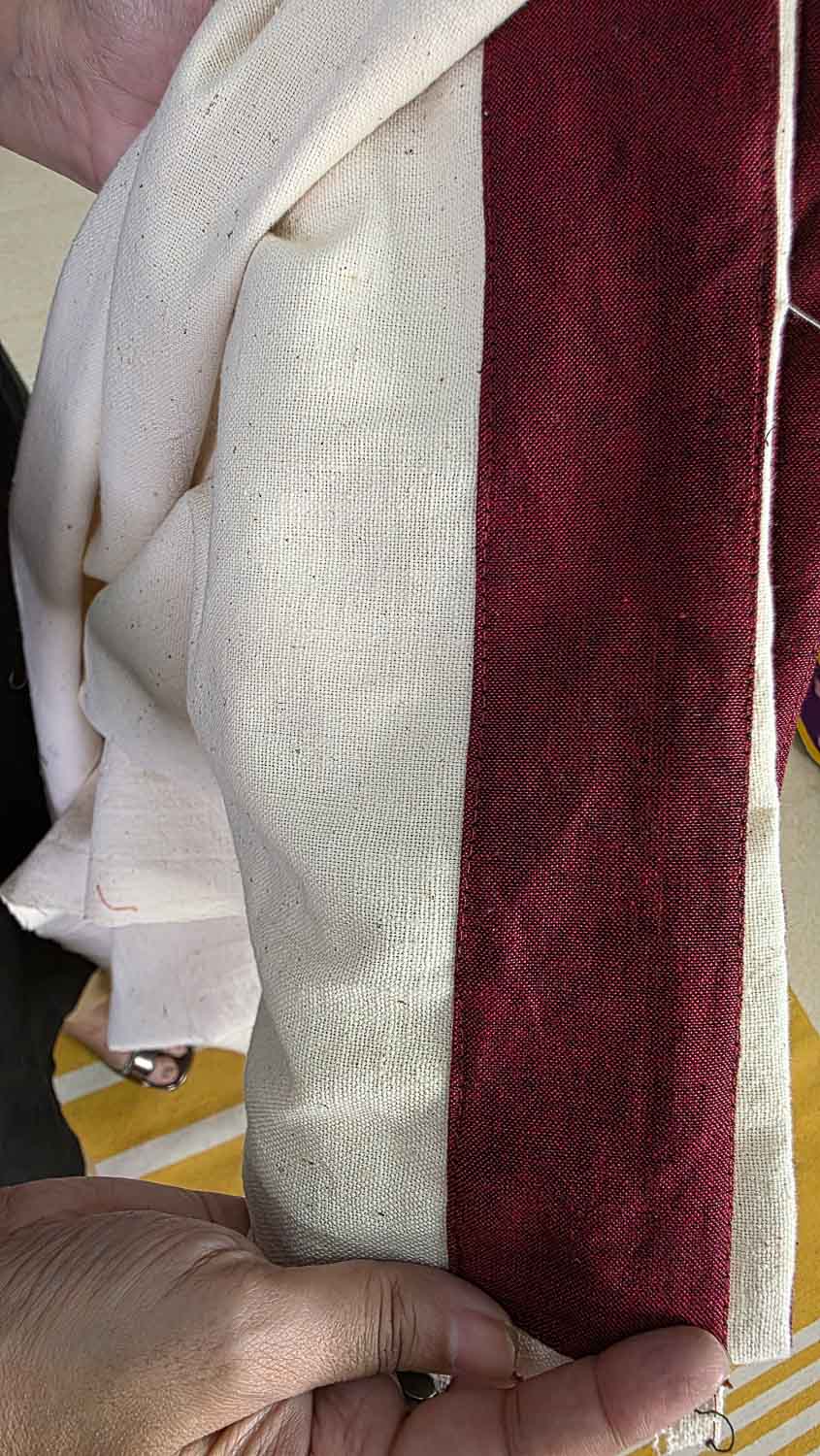 Handwoven Ikkat Kala Cotton Kurta Fabric & banjara handwork Unstitched — Cream