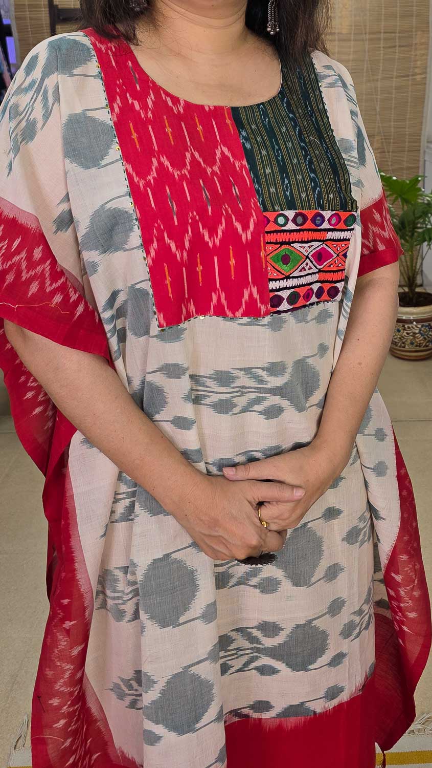 Ikkat designer kaftan with patchwork & banjara handwork