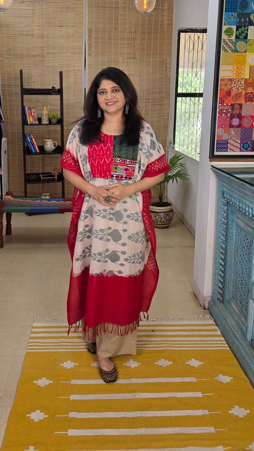 Ikkat designer kaftan with patchwork & banjara handwork