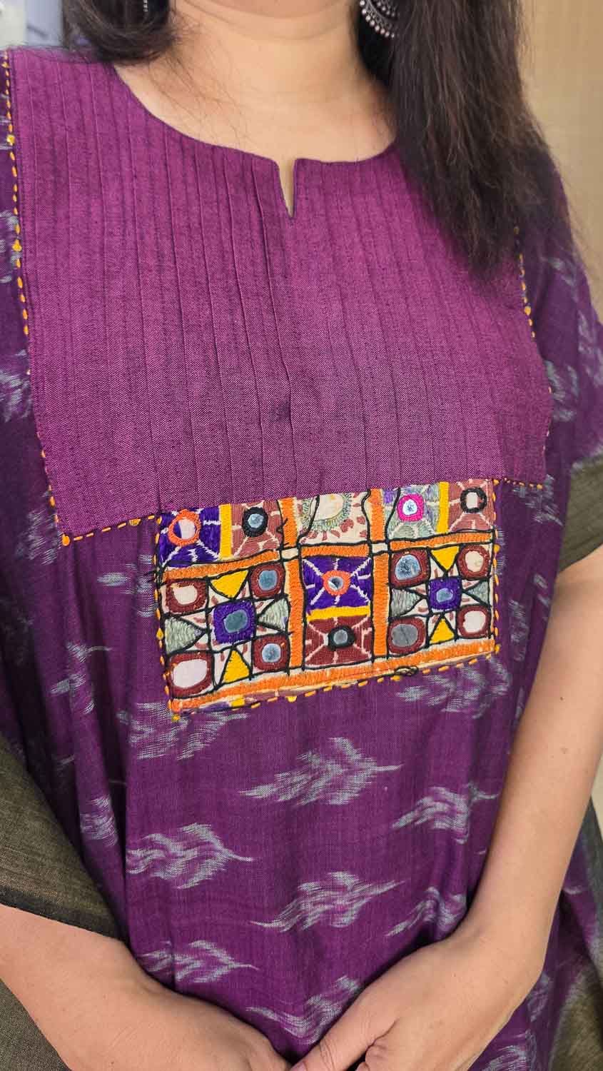 Magenta/Purple Designer kaftan with banjara handwork
