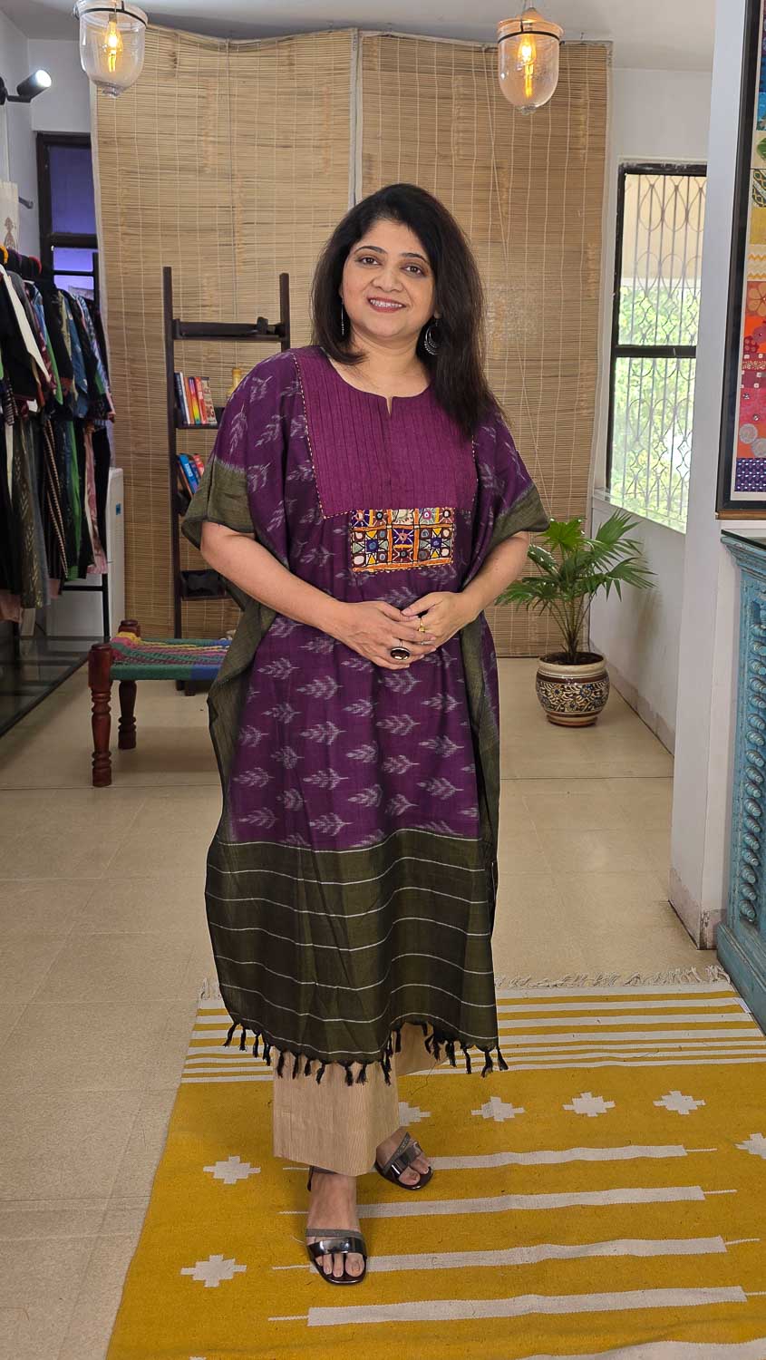 Magenta/Purple Designer kaftan with banjara handwork