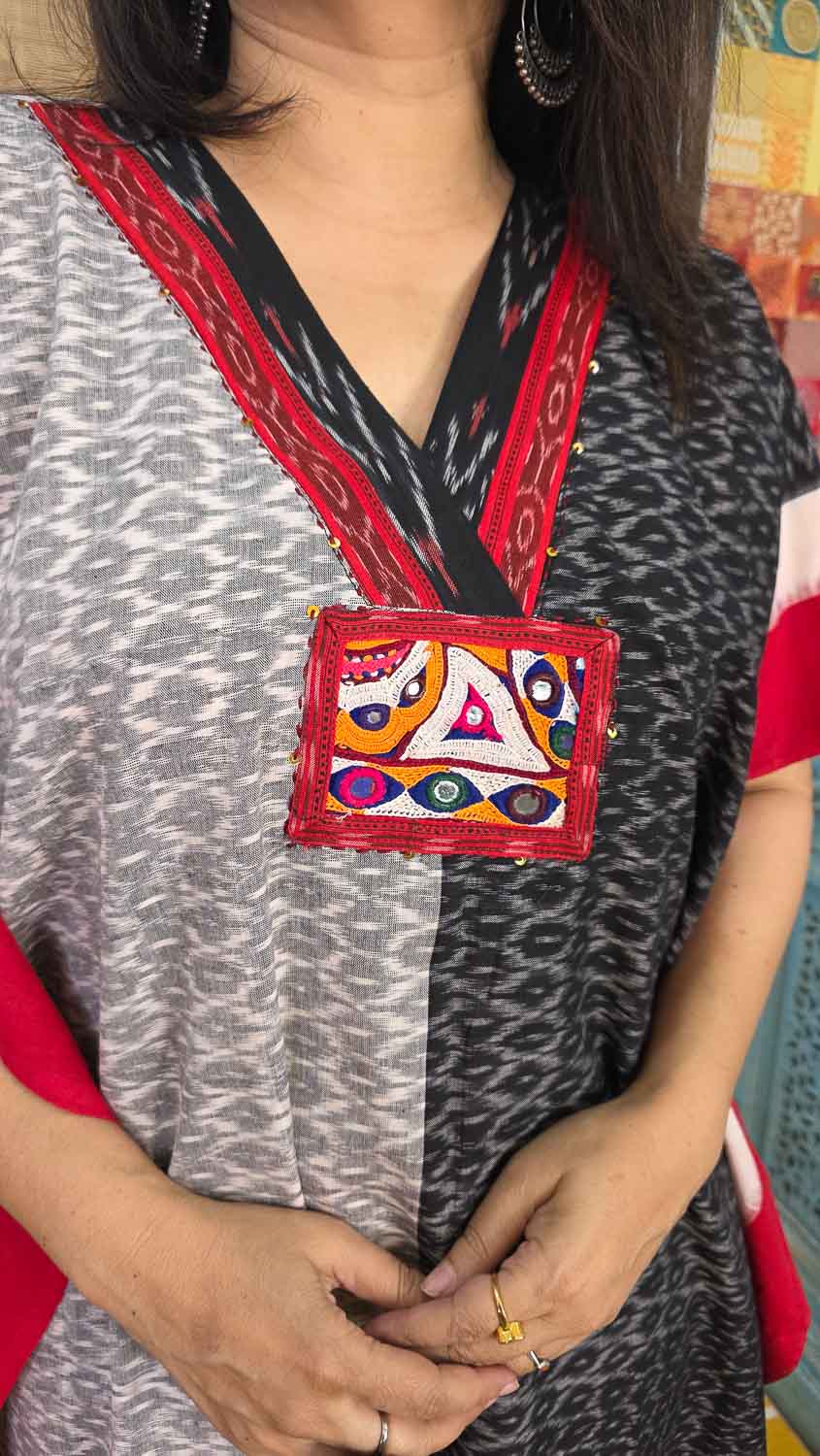 Designer kaftan with Ikkat border & banjara handwork