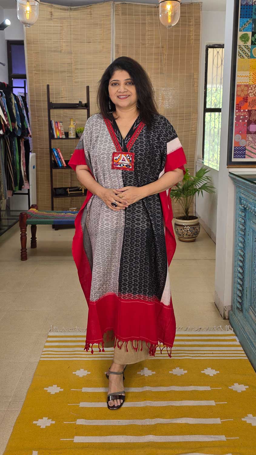 Designer kaftan with Ikkat border & banjara handwork