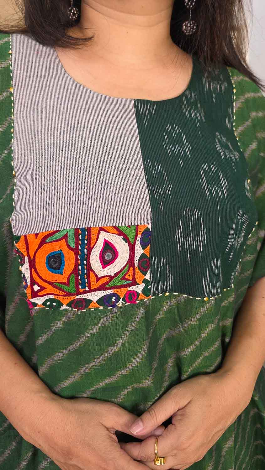 Bottle green Designer kaftan with banjara handwork